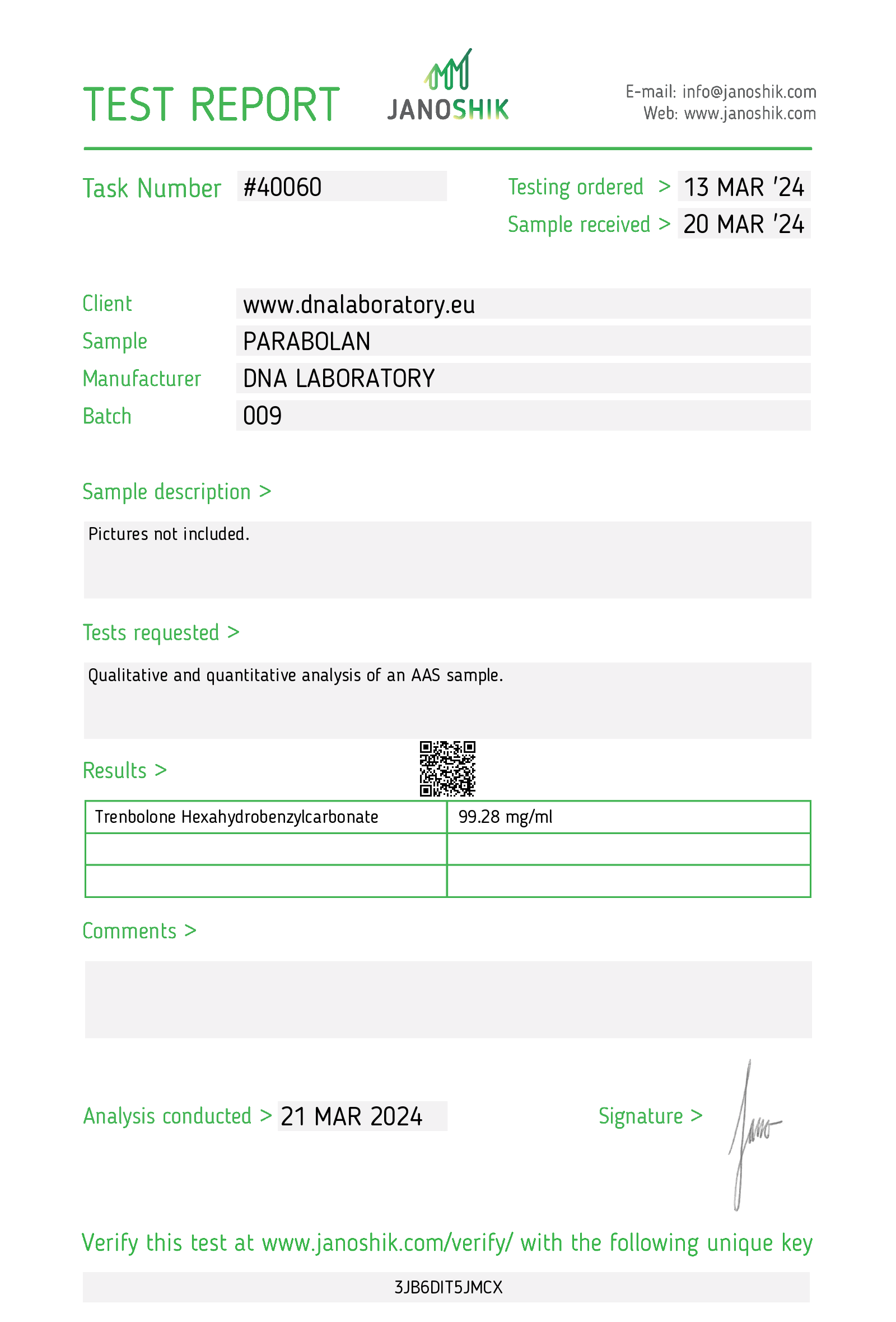 Test Report Parabolan